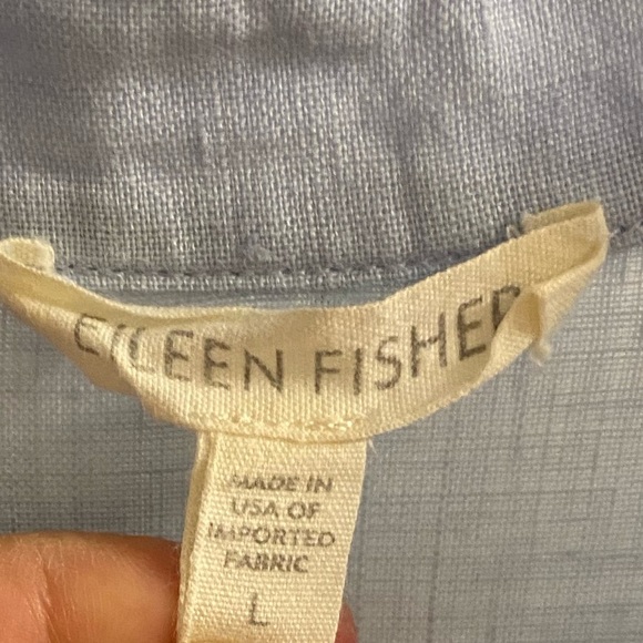 Eileen Fisher button front shirt baby blue Irish linen Large - Picture 6 of 8